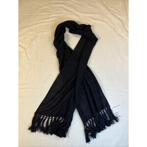 Black Scarf With Tassels Silk Textured 6 Foot, Wrap. Cocktail, Light Covering